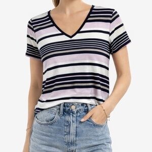 Croft & Barrow The Classic Tee Striped‎ V-Neck Short Sleeve Shirt Petites PS